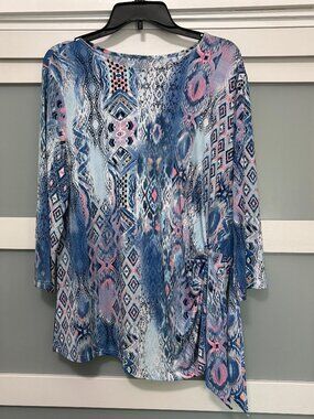 Serengeti  sz L Ladies shirt Blue Pink Paisley 3/4 Blouse NEW